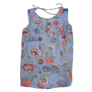 LOFT Women's size Large Floral‎ Sleeveless Blouse With Tie Back Blue Pink